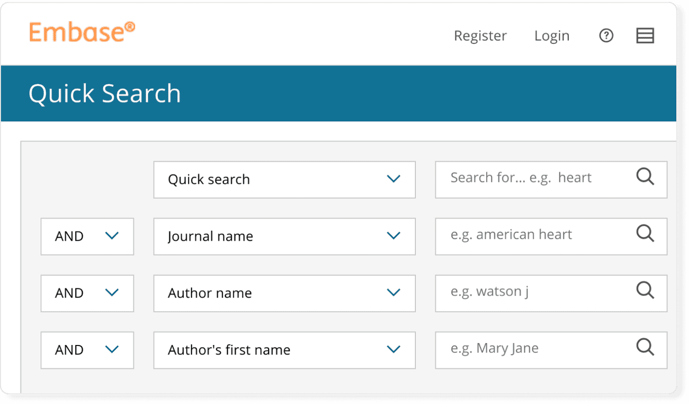 Search interface of Embase